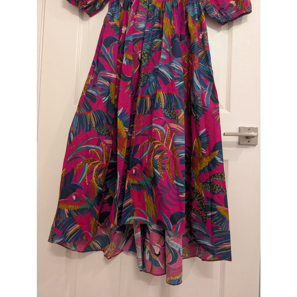 Farm Rio Rainbow Macaws Midi Dress Pink Blue Tropical Bird Print High Low Size S - Picture 5 of 9